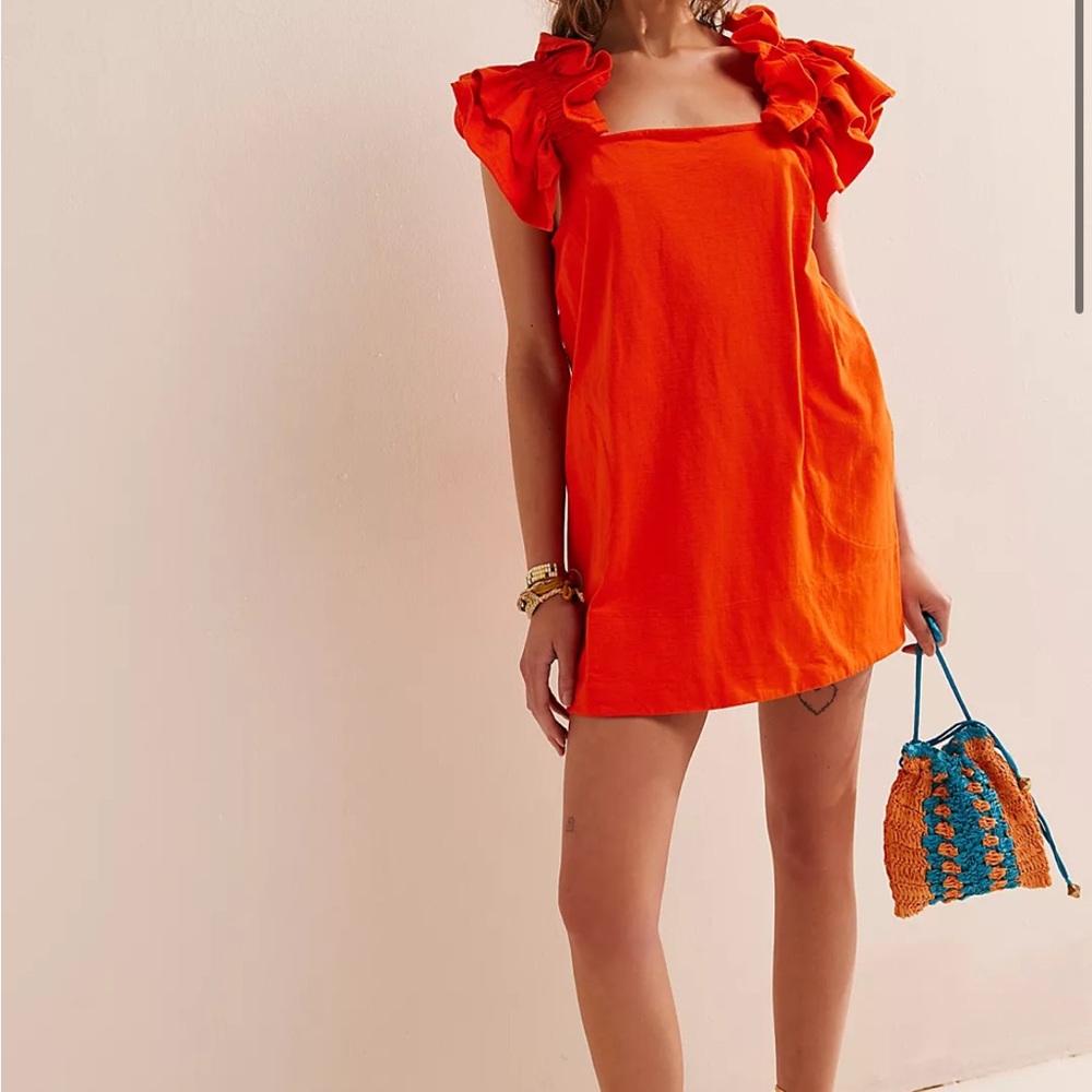 Free People Orange Ruffle Sleeve Dress